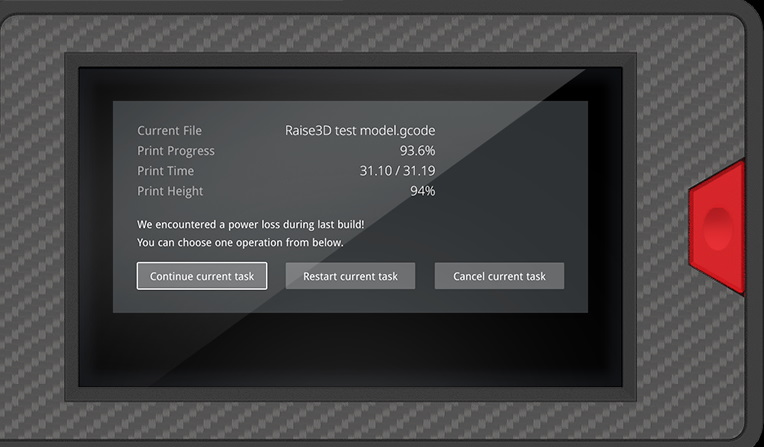 Raise3D E2 Power Loss Resume Function